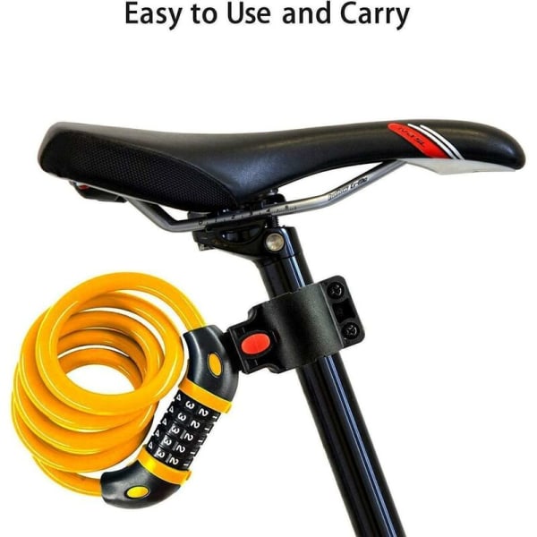Sykkelkabellås, sykkellås 1,2/1,8 meter, sykkellås med 5-sifret LED-lyskombinasjon oransje - ideell for MTB Bike Moto