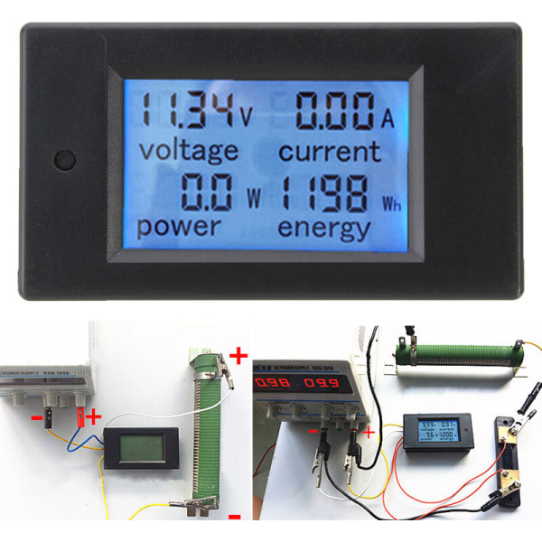 DC 100A Amperemeter Tester Digital LED Power Meter Monitor Strøm Energi Voltmeter,