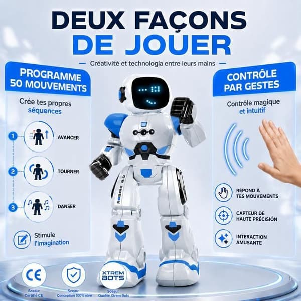 【HT】Xtrem Bots - Robbie | Robotbarn | Fjernstyret og programmerbar robot op til 50 handlinger | Legetøj til 5-årig dreng Hvid 5