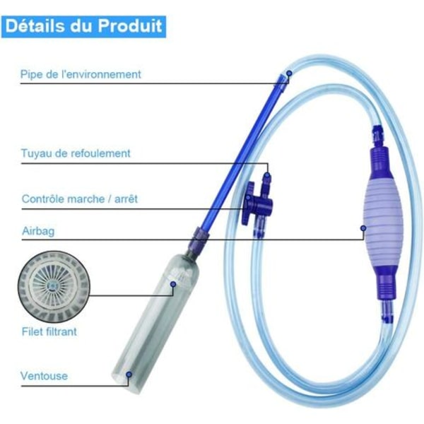 Akvariumvakuumpumpe, akvariepumpe, akvarieluftpumpe, 8,5 fod med flowreguleringsventil, grusvandfilterhævertslange,