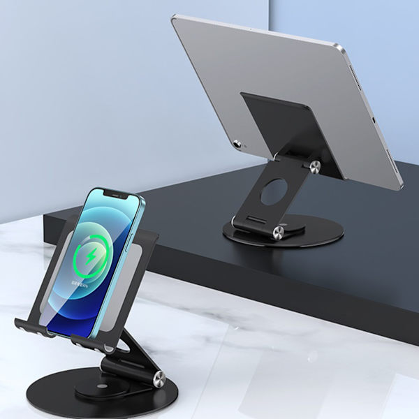 Tablettställ av aluminiumlegering Universal matkapuhelin Vinkel Justerbar 360° rotation for 4-13 tums mobilplatta Black