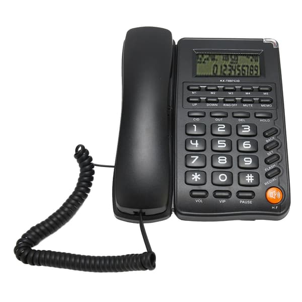 Fastnettelefon med ledning, stor knap, fastnettelefon til husholdning, kontor, hotel, ældre, sort