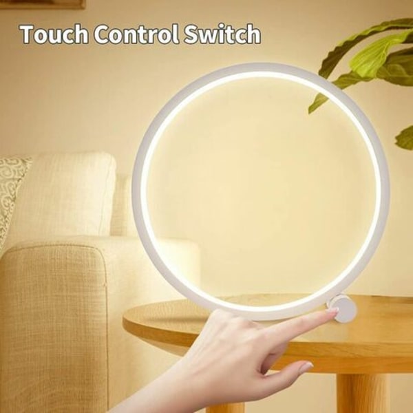 Led sengelampe Touch Ring Bordlampe Dæmpbar, Sengelampe Soveværelse 3 farver Dæmpbar 10 Lysstyrke Modern Circle Desi