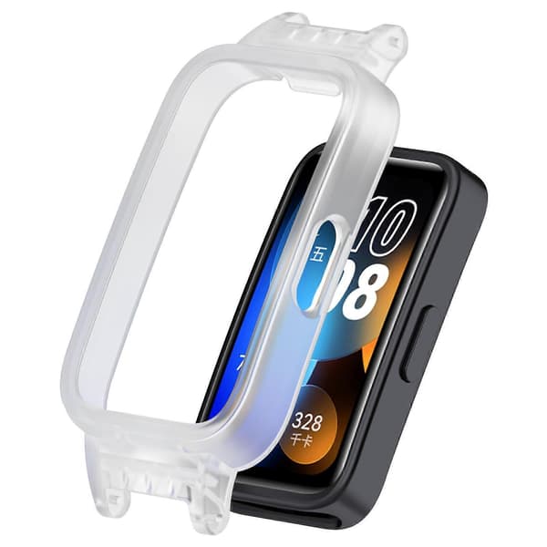 PC-korvan puolipeittävä kellon suojakehys Transparent White For Huawei Band 10 / 9 / 8 14mm