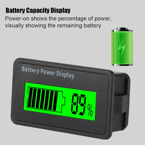 Grön bakgrundsbelyst GY-6H Batteri-display: Universal 12-48V Batterikapacitetsindikator och Voltmeter Green light