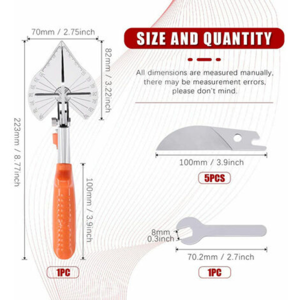 Multifunktions vinkelsaks, trådskærer med 5 reserveblade og skruenøgle 45 - 135 grader