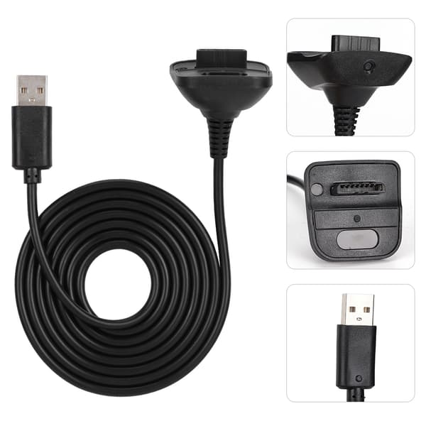 Højkvalitets 2 I 1 1.5m Ladekabel Til Microsoft XBOX 360 Controller Hurtig Opladning (Sort)