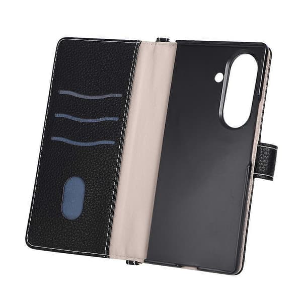 Kompatibel med Samsung Galaxy Z Fold8 Ultra Plånboksfodral Triangulär skarvning Dragkedja Läder Telefonfodral med handledsrem Black