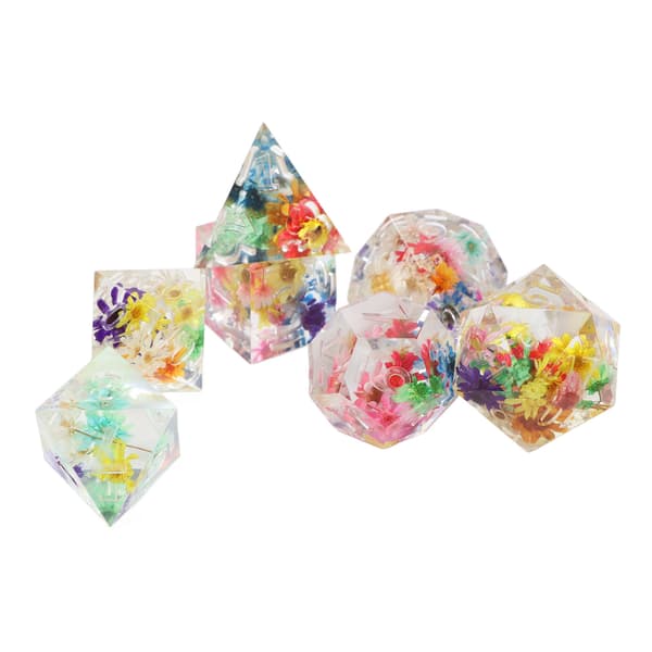 7st Polyhedral Tärningsset Fyllda med Blommor Klara Siffror Högbalanserade Hartstärningar för Rollspel