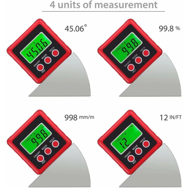 Vinkelmåler Vinkelmåling Digital LCD Digital Goniometre Case Fasing Inclinometer Grademåler Vanntett for vinkel M