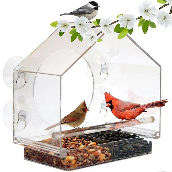 Sugekop fuglefoderbræt Klart udsyn vinduesfuglefoderbræt Vejrbestandigt husformet klart akrylfoderbræt Acrylic Bird Feeder
