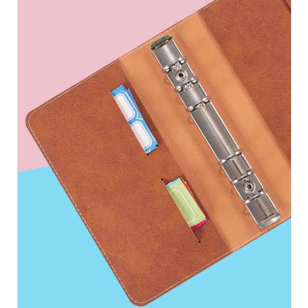 A6 Binder Hud Feeling Hand Account Notebook Notebook Cash Budget Chart PVC Dragkedja Lösblad Business Book (Amber Brown-Single Shell),
