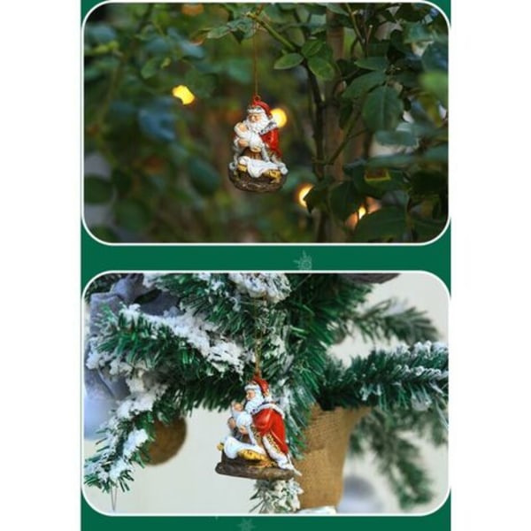 Knästående jultomte 3,2" Hartssten dekorativ juldekoration för upphängning, unika juldekorationer till jul