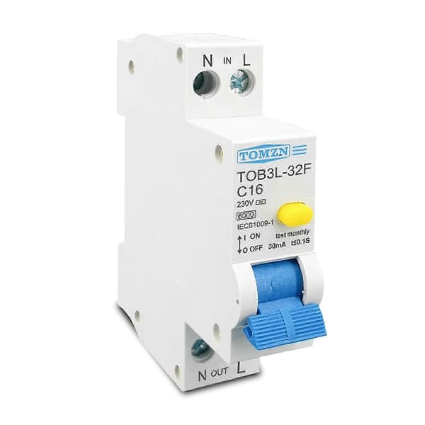 2X TOMZN 18MM 230V RCBO 1P+N 6KA Fejlstrømsafbryder, 20A White