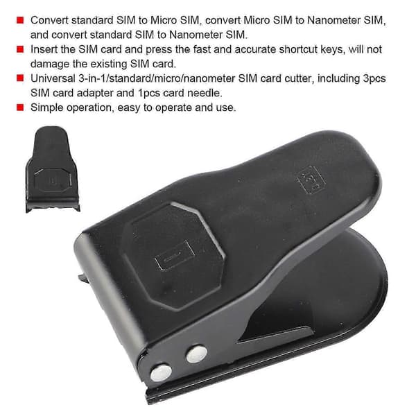 Universell 3-i-1 standard mikronanometer SIM-kortkutter 3 SIM-adapter 1 SIM-kortnål
