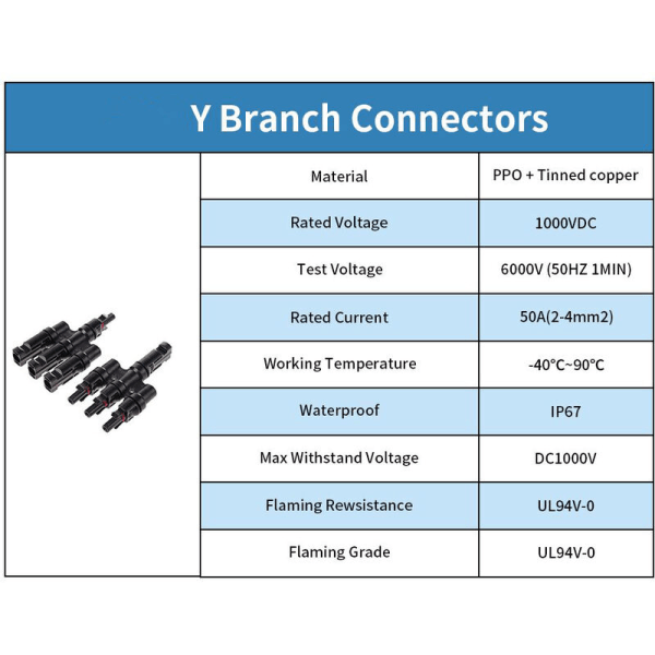 MC4 to-i-ett-adapter, treveis kontakt, solcellekontakt, solcellepanel parallellkontakt