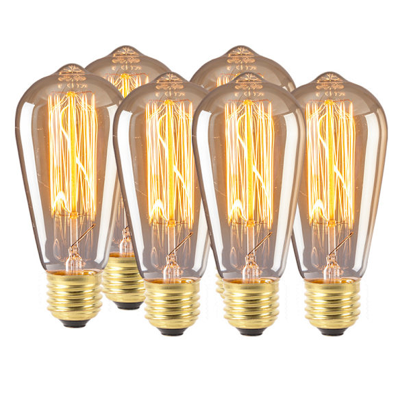 6x E27 40W Edison glødepære 220V ST64 Retro 64mm x 140mm