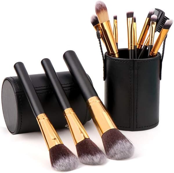 Læder makeupbørsteholder, bærbar, sort[ht]