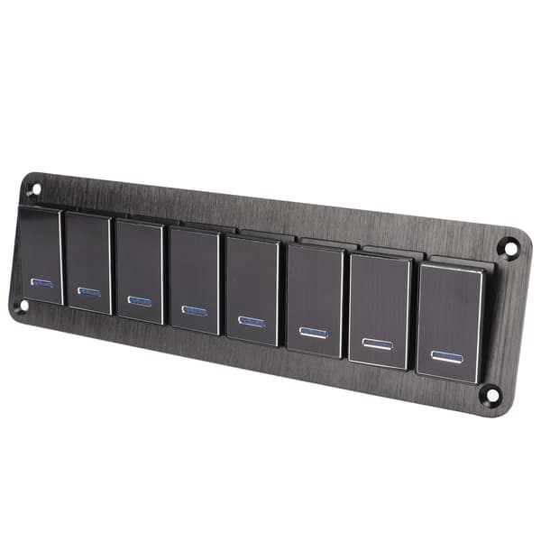 8 Gang Rocker Switch Panel 12V til 24V Legering Blå LED Toggle til Bil RV Motorcykel Bus UTV