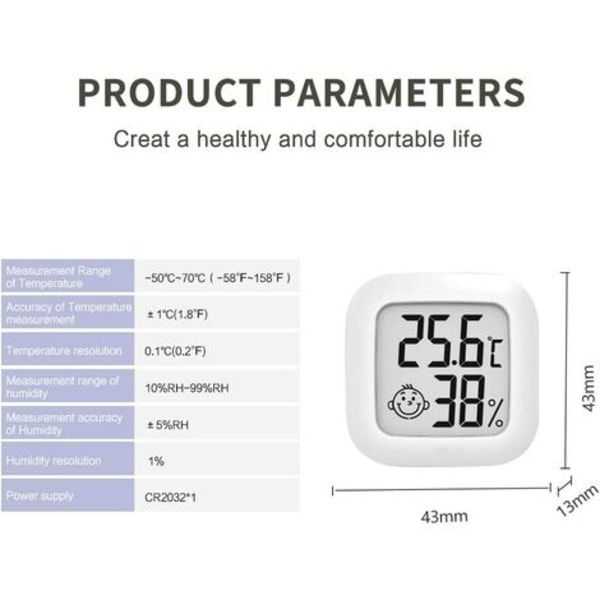 Mini korkean tarkkuuden digitaalinen sisäkosteusmittari lämpömittari, lämpötilamittari ja kosteusmittari 43*43mm valkoinen