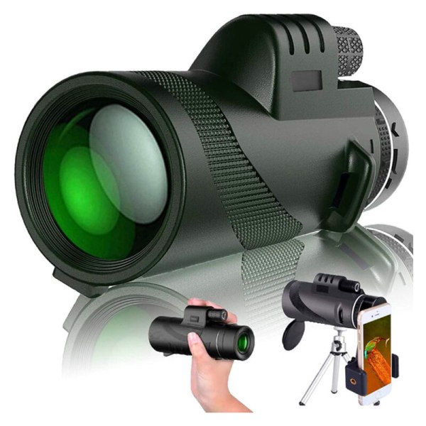 Kompakt 40x60 HD-kikkert monokulært, højeffektskop, 10-12x zoomteleskop, dag- og nattesyn, dobbeltfokus prisme, til C