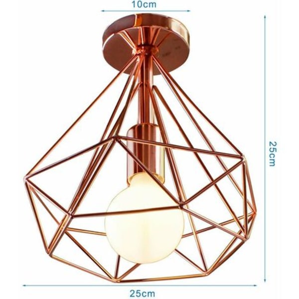 Set med 2 industriella taklampor retro bur diamantformad lampskärm 25cm E27 roséguld