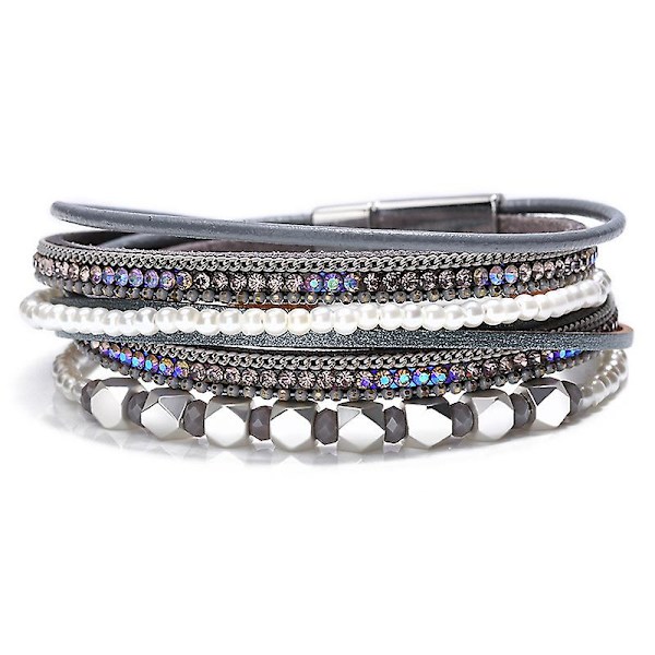 Boho Pearl Tree of Life magneettinen nahkarannekoru silver-2