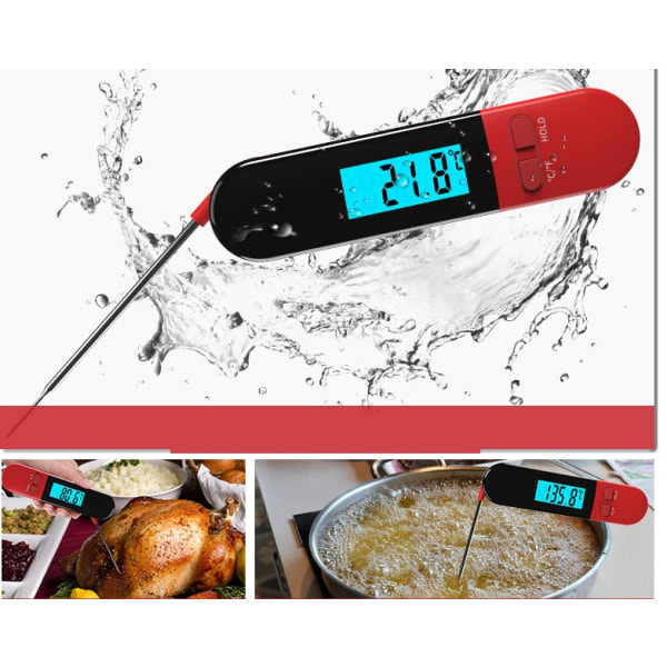 Kjøkken Hjemmebaketermometer Sammenleggbar rustfritt stål sondetermometer Rød