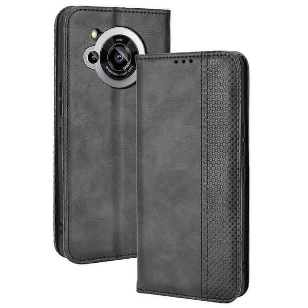 För Sharp Aquos R7 Magnetspänne Retro Textur Läder Telefonfodral Brown