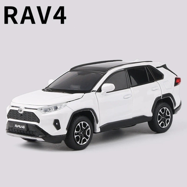 1:32 TOYOTA RAV4 Legering bilmodell Diecasts Metallleksaksfordon Bilmodellsimulering Ljud- och ljussamling Barnleksakspresent White