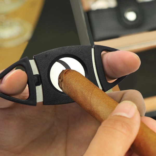 Pocket cigar cutter fra dobbelt plade af sort rustfrit stål (par)