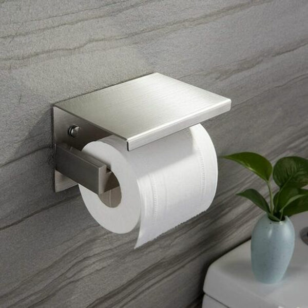 Toiletpapirholder med hylde, selvklæbende toiletpapirholder i rustfrit stål eller vægmontering