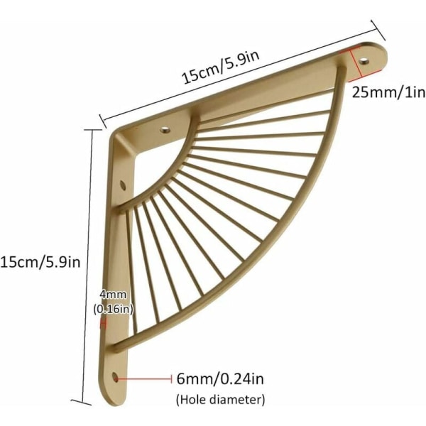 L-formet vegghylle for hjemmet (2 STK nano gull lengde 15 * bredde 15 cm ramme bredde 2,5 cm tykkelse 3 mm)