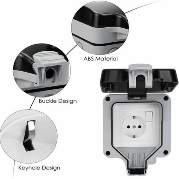 IP66 vedenpitävä pistorasia kytkimellä ja vedenpitävällä kytkentärasialla, ulkokäyttöön pölytiivis seinään kiinnitettävä sähköpistoke sarjalle
