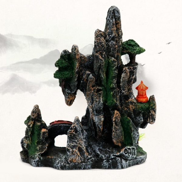 Akvariesten for at undgå træhuller, harpiksdekoration til akvarielandskab (L077 High Mountain og Whitewater Rockery, 18*9,5*21 cm),
