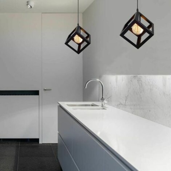Set med 2 moderna taklampor i kubform ljuskrona i geometrisk stil metall taklampa E27 taklampa för säng