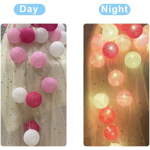 Stringlygter i bomuld, 3M 20 LED-lys Batteridrevne snorelys Indendørs dekoration 6 cm bolde til bryllup, Vale