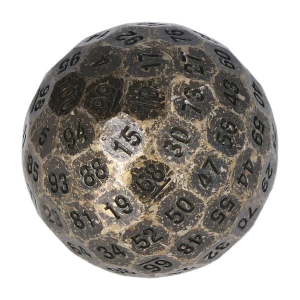 Polyhedral Metalterninger Udsøgte Tunge 100-sidede Rollespilsterninger til Bordspil 2 tommer Diameter Messing