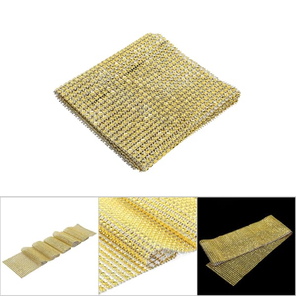 Bröllopsfest Heminredning Rhinestone Crystal Diamond Mesh Wrap DIY Guld