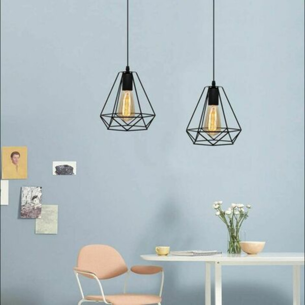 Sett med 3 moderne pendellamper 20 cm, elegant lysekrone-pendellampe Metallskjerm, burformet lysarmatur, svart