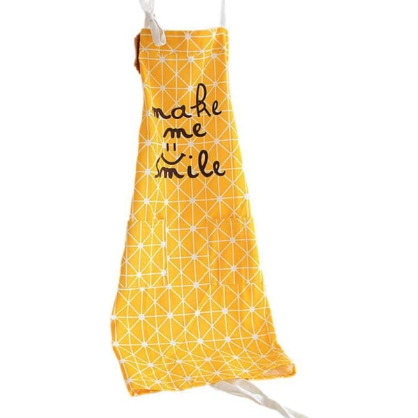 Dameforklæde, madlavningsforklæde, bomuldsforklæde med lommer (gul),
