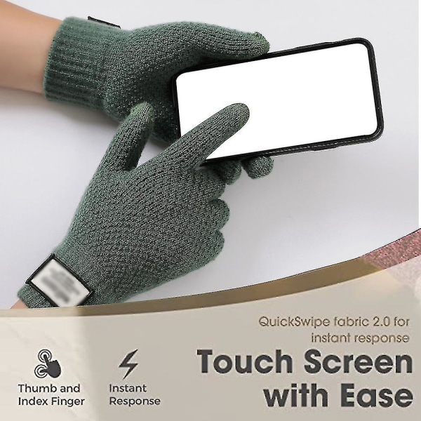 Strikkede handsker efterår og vinter herre plys fortykkede handsker varm uld touch screen handsker green