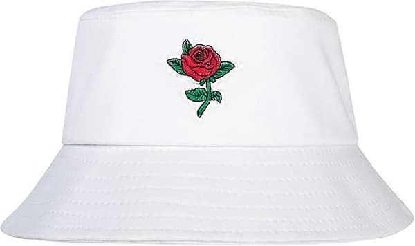 Fiskarhatt med rosbroderad unisex[ht] White