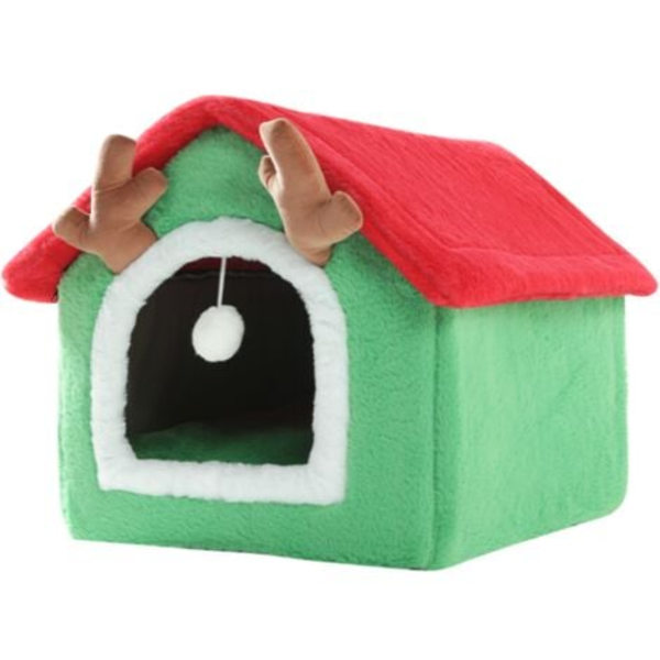 Christmas Cat House tuulenpitävä kissan luolapesä Söpö jouluinen lämmin kissansänky talveksi Mukava kissan talon sänky (vihreä)