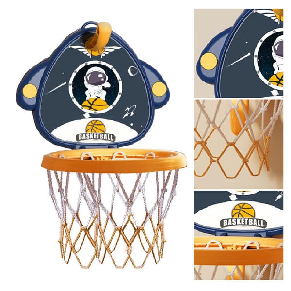 Justerbar Höjd Inomhus Väggmonterad Basketkorg Set med Bollpump Blå