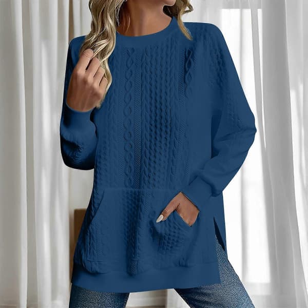 Dame Oversized Sweatshirt Afslappet Langærmet Rund Hals Tekstureret Løs Pullover Efterårsskjorte med Lommer Pink M Pink M