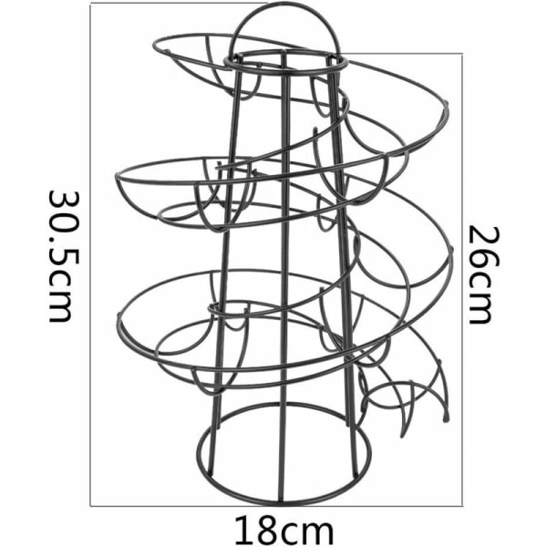 Eggdispenser Spiraloppbevaring, Metalljern Spiral Eggholder Eggstativ Kjøkkendisplaystativ, for 24 egg (svart)