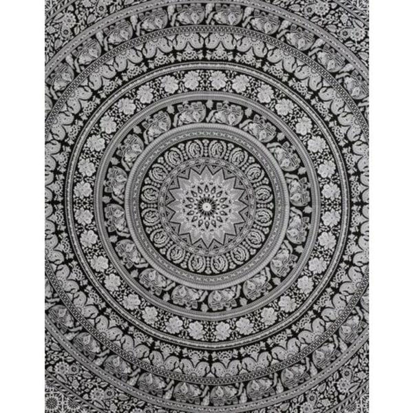 Mandala Väggtapet - Svart - Stor storlek Hippie Tapestry Beach Elephant Printed Väggupphängning i bomull för sovrum D