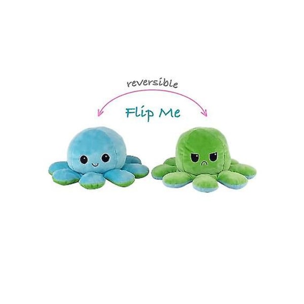 Vändbar Octopus Plushie Dubbelsidig Flip Doll Show Mood Toy BLUE GREEN