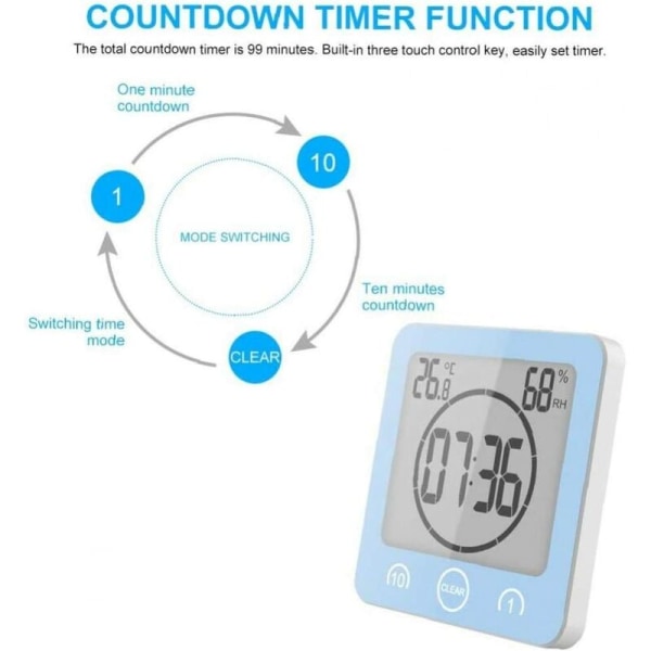 Sininen digitaalinen vedenpitävä hiljainen elektroninen lämpökosteusmittari kylpyhuone keittiön imukuppikello,